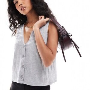 Ardene classic cropped vest top in gray heather size L